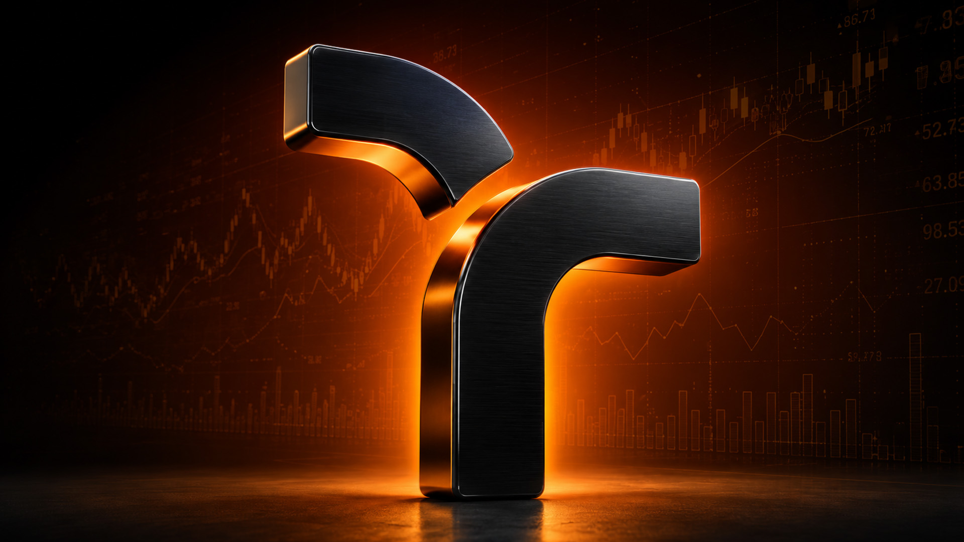 An orange-lit REVO symbol with market-chart motifs, from the original brand collection