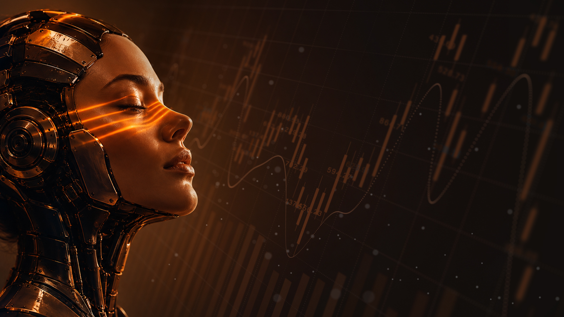 A woman with robotic features illuminated in orange, from the original REVO brand collection